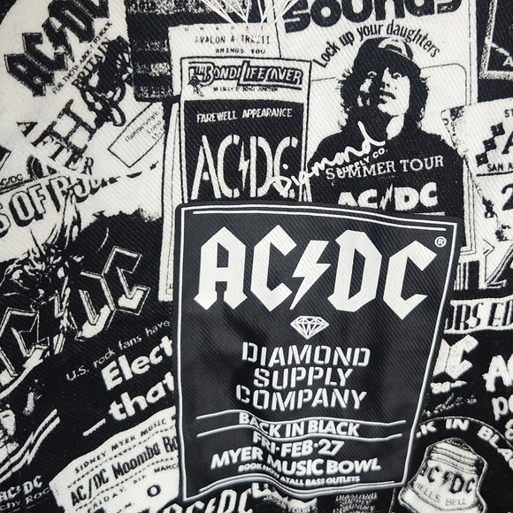 DIAMOND Supply Co. X AC/DC  World Tour Black White Men's All Over Print Jacket - Picture 11 of 16
